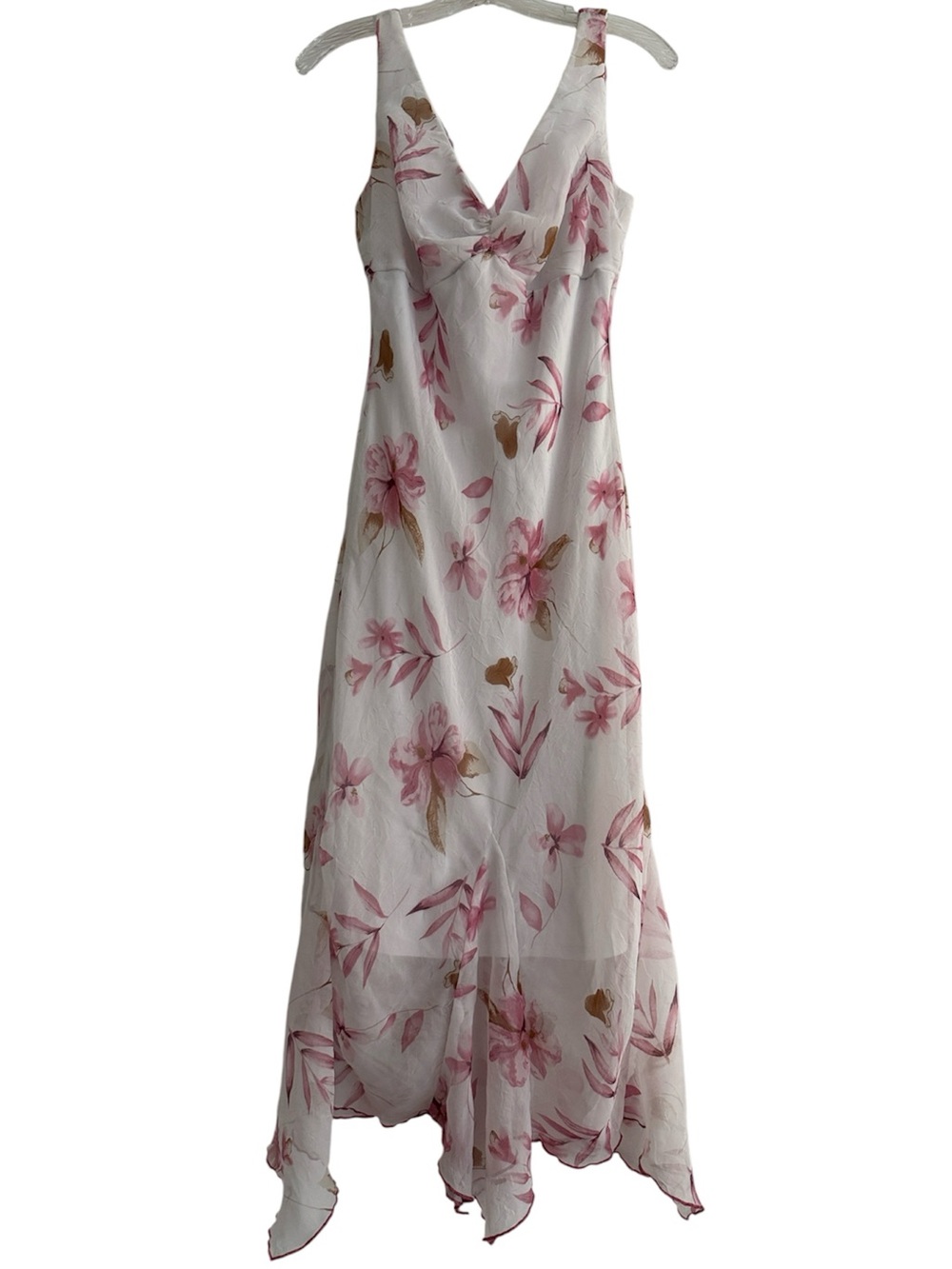 Vtg Studio Y Babydoll Floral Handkerchief Hem Midi Dress L Garden Fairy Romantic